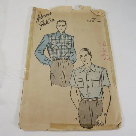 Advance 3968 Clothing Pattern Men's Shirt 16-16.5 neck 1940s Complete - Picture 2 of 9